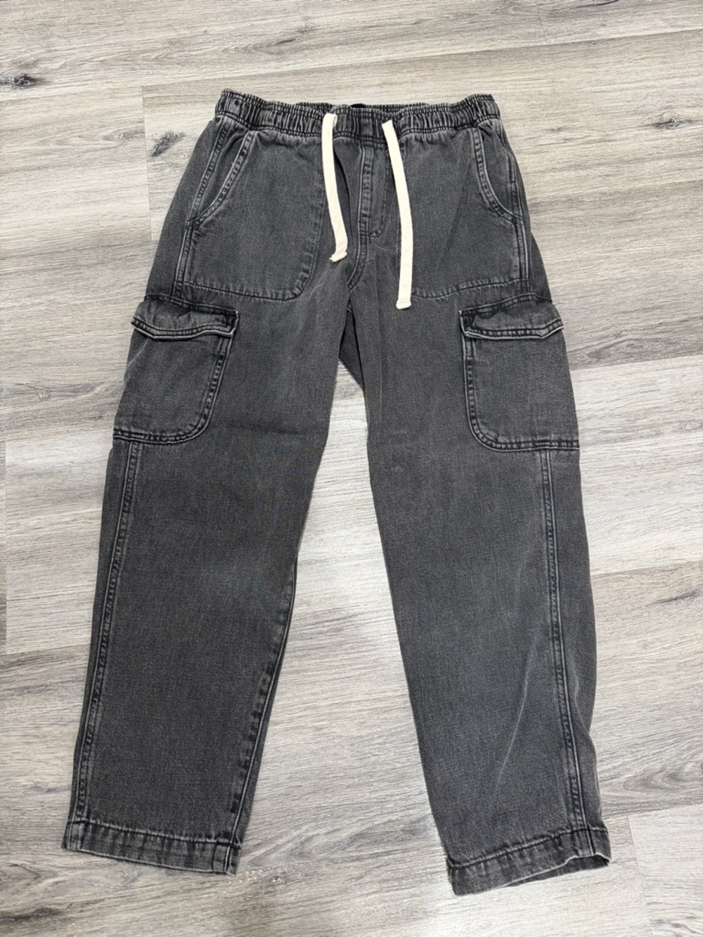 Washed Black Cargo Jogger Pants with Drawstring